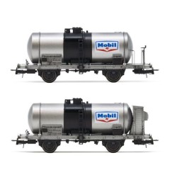 Rivarossi  HR6607 - FS, set di 2 carri cisterna a 2 assi (1 con garitta, 1 senza), “Mobil”, ep. III